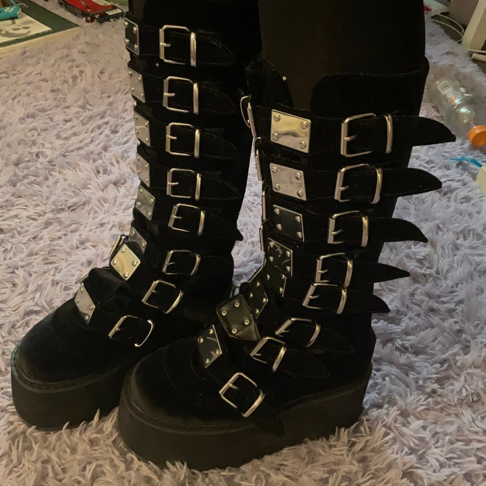 Black Vegan Velvet 3.5" Platform Demonia Boots